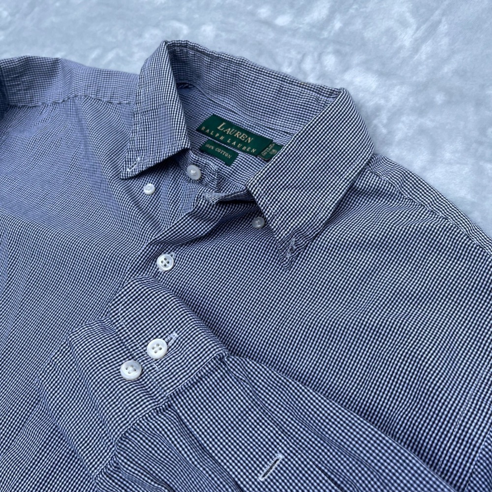 Lauren Ralph Lauren Mens Gingham Button Down Shirt Navy White 15.5 32/33 Cotton